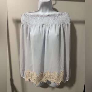 Sheer Off-Shoulder Lace Trim Top